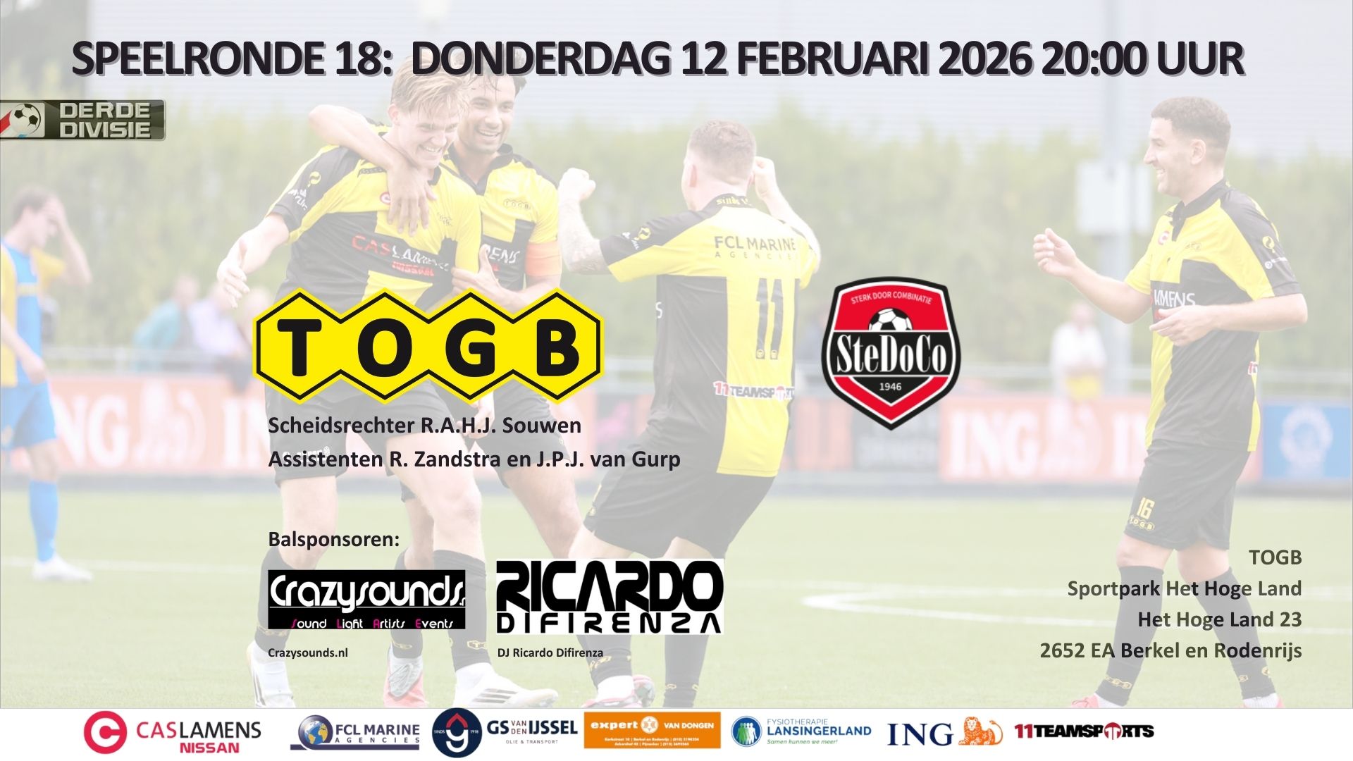 Voorbeschouwing 3e Divisie B: TOGB wil doordreunen in inhaalduel met kwakkelend SteDoCo