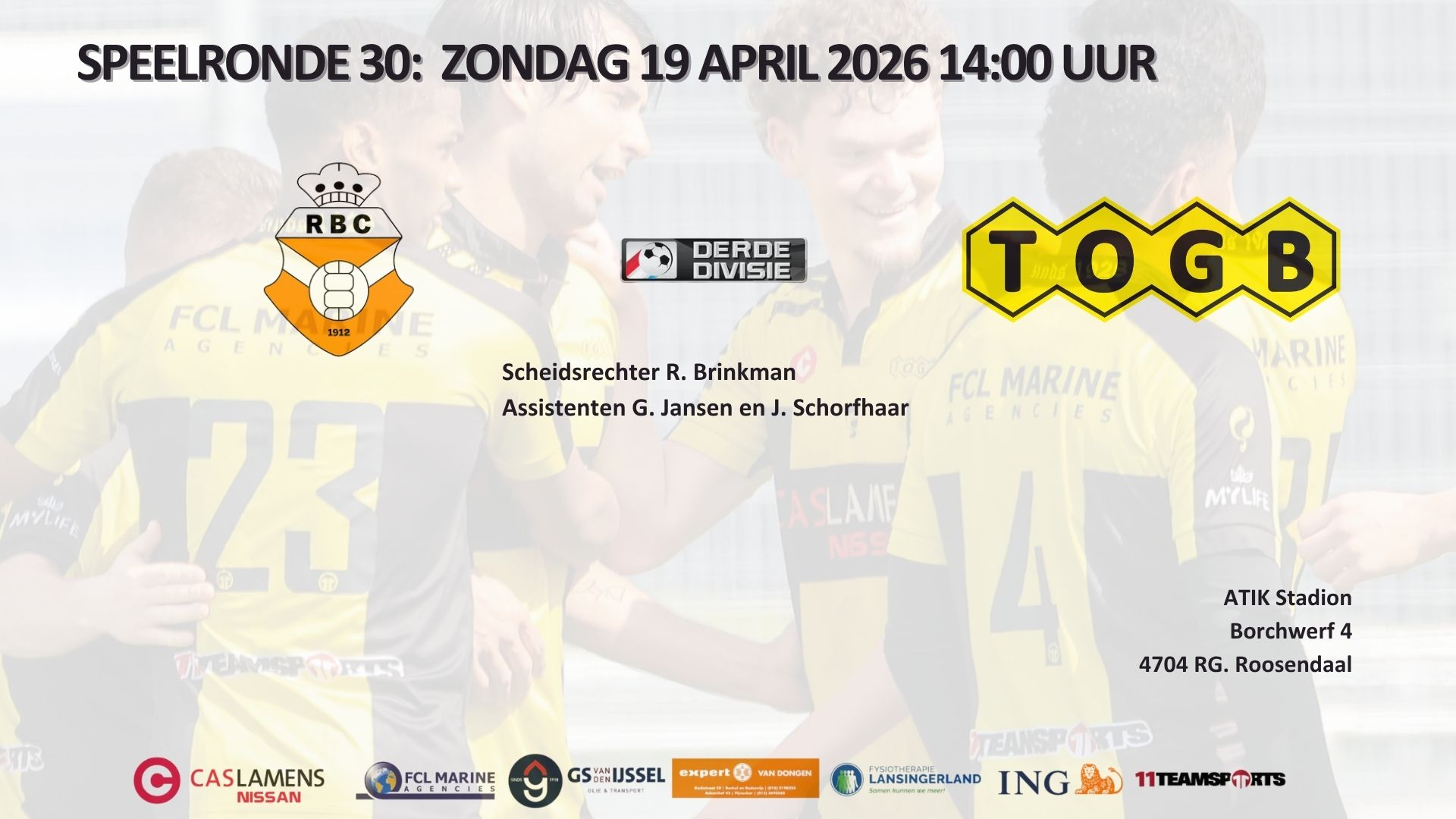 Speelronde 30 Derde divisie B: RBC en TOGB beide in de race voor 3e periode