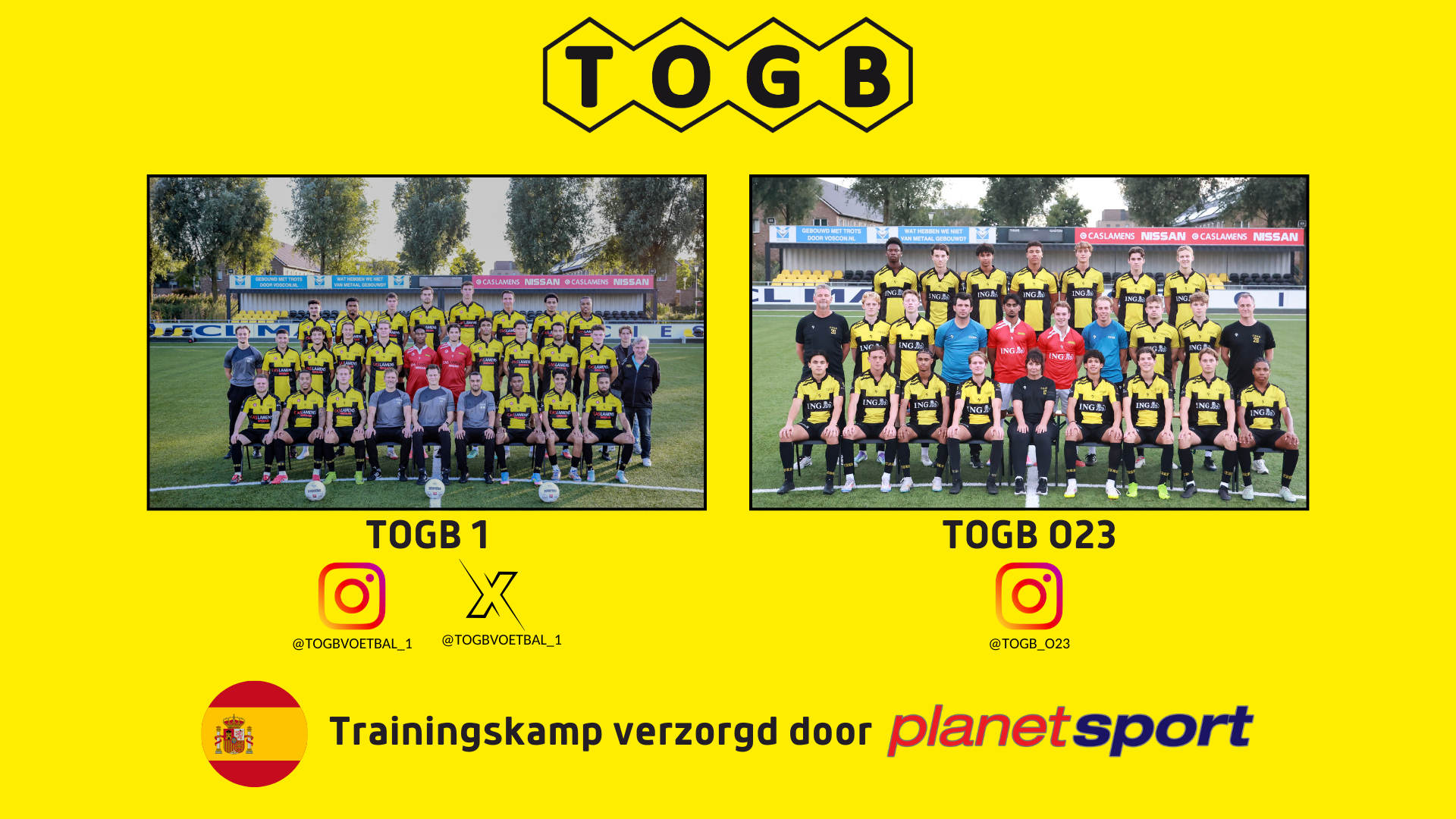 TOGB 1 en TOGB O23 op trainingskamp naar Spanje